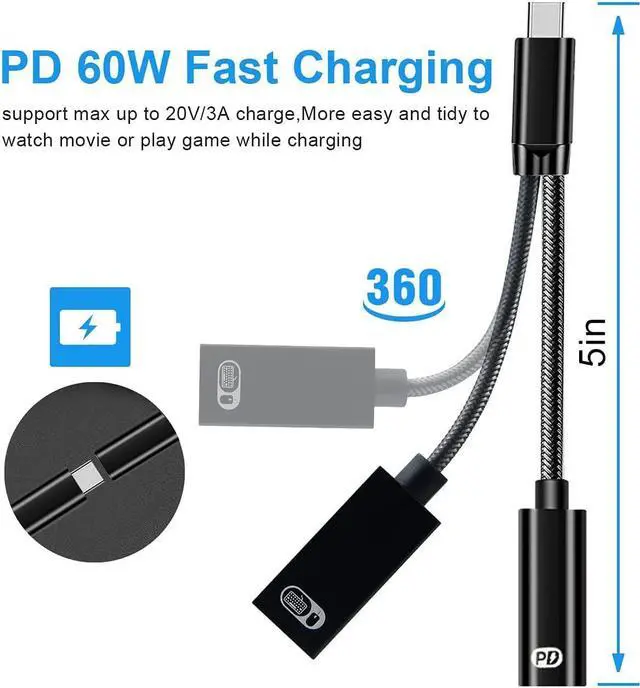 Alt view image 7 of 7 - USB C to USB Adapter with Charger, 2 in 1 USB C OTG Adapter with PD 60W Fast Charging USB C Splitter Compatible with Ga-laxy S21 S20 S20+ Note 20/10,Switch, L-G G8 V40 V30,Pixel 4 XL, Go-og-le TV