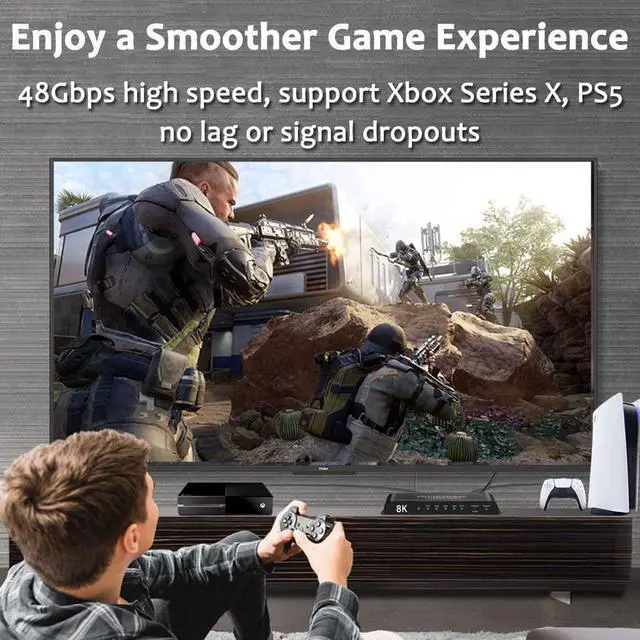 Alt view image 4 of 7 - [Upgraded] HDMI 2.1 Switch 8K @60Hz 4K @120Hz 4 in 1 Out HDMI Auto Switcher with Remote Support 48Gbps, HDR10+, HDCP2.3, D-o-l-b-y Vision/ Atmos and CEC (with US Power Adapter)