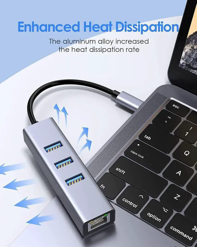 Alt view image 5 of 7 - USB C to USB 3.0 HUB with 1000Mbps RJ45 Gigabit Ethernet Port, USB C to Ethernet Adapter, Aluminum USB Extender Splitter, Type-C to USB 3.0 Multiport Hub for Laptop/MacOS/i-M-a-c/Surface Pro/XPS/PC