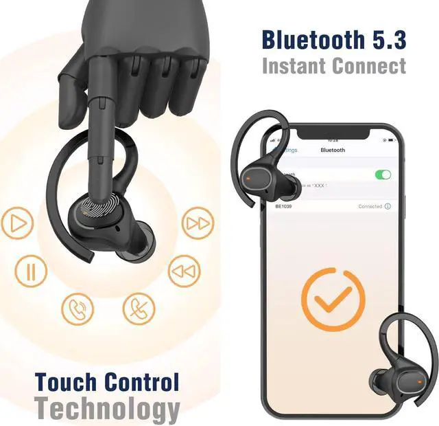 Alt view image 2 of 7 - Ture Wireless Earbuds with Earhooks for Small Ears, Mini Bluetooth Earbuds with Microphone, IPX7 Waterproof Bluetooth Headphones, 24H Playtime, Wireless Earphones for Sport and Working Out