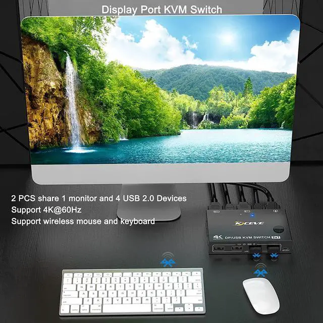 Alt view image 3 of 7 - 2-Port DisplayPort KVM Switch, 2 Port DP1.2 KVM Switch Two Computers One Monitor to Share Mouse,Keyboard,Printer,Scanner Support 4K @60Hz, 2 USB Cables and Wired Controller Included