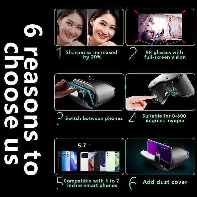 Alt view image 5 of 7 - VR Glasses, 3D VR Headset Compatible with iPhone & Android - Universal Virtual Reality Goggles for Kids & Adults - Your Best Mobile Games Movies,2K Anti-Blue Lenses, Adjustable Pupil & Object Distance