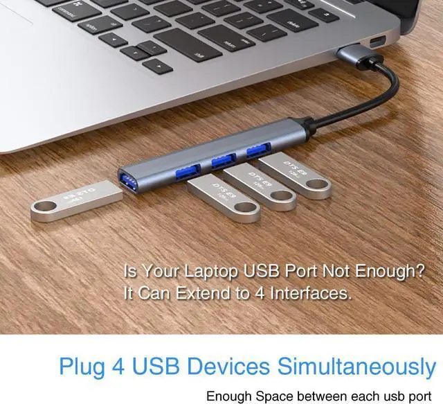 Alt view image 2 of 7 - USB Hub, 4 Port USB 3.0*1 Hub, 2.0*3 Hub Splitter for Laptop, PC, U Disk, Multiport Mini USB Adapter Expander w/Aluminum Shell, Ultra Slim 4-Pout USB Hubs Extender for Laptop, Mouse, PC
