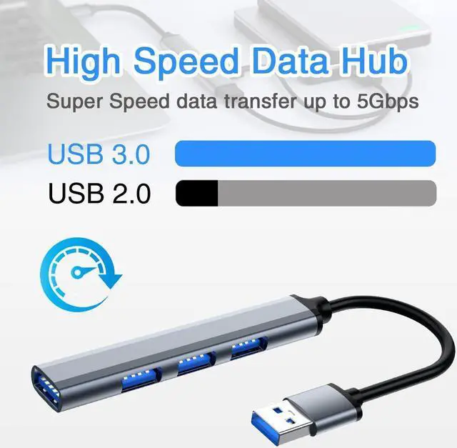 Alt view image 3 of 7 - USB Hub, 4 Port USB 3.0*1 Hub, 2.0*3 Hub Splitter for Laptop, PC, U Disk, Multiport Mini USB Adapter Expander w/Aluminum Shell, Ultra Slim 4-Pout USB Hubs Extender for Laptop, Mouse, PC