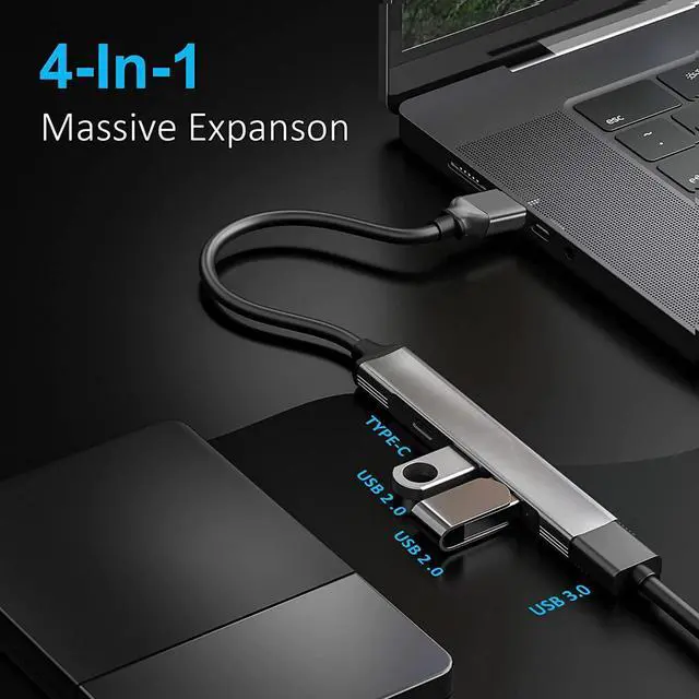 Alt view image 2 of 7 - USB Hub, 4-Port Mini USB Data Dongle,USB Hub 3.0, USB Hub 2.0, USB Adapter, USB Expander Hub for Laptop, Ultra Slim Portable USB Splitter for i-M-a-c Pro,M-a-c-B-o-o-k Air, M-a-c Mini/Pro, Surface Pro