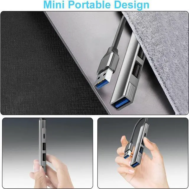 Alt view image 3 of 7 - USB Hub, 4-Port Mini USB Data Dongle,USB Hub 3.0, USB Hub 2.0, USB Adapter, USB Expander Hub for Laptop, Ultra Slim Portable USB Splitter for i-M-a-c Pro,M-a-c-B-o-o-k Air, M-a-c Mini/Pro, Surface Pro