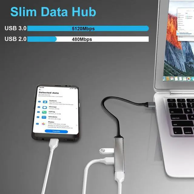 Alt view image 4 of 7 - USB Hub, 4-Port Mini USB Data Dongle,USB Hub 3.0, USB Hub 2.0, USB Adapter, USB Expander Hub for Laptop, Ultra Slim Portable USB Splitter for i-M-a-c Pro,M-a-c-B-o-o-k Air, M-a-c Mini/Pro, Surface Pro