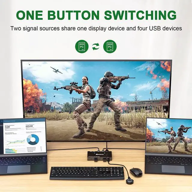 Alt view image 2 of 7 - USB Type-C KVM Switch 4K@60Hz, USB C Switch for 2 Computers Share 1 Monitor and 4 USB Devices, Compatible with Thunderbolt 3, with 100 W Power Delivery Option, Wired Remote and 3 Cables Included