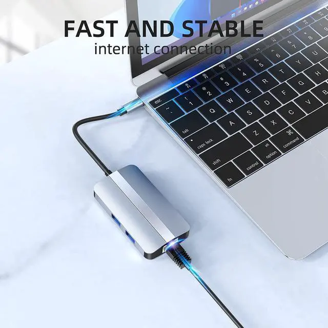 Alt view image 6 of 7 - USB C Hub, Multiport USB C Adapter for Laptop, 6 in 1 Type C HUB Dongle Docking Station with 4K HDMI, USB 2.0 USB 3.0, 87W PD,100M Network Card, Compatible for USB C Laptops and Other Type C Devices