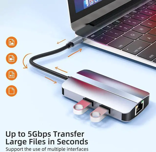 Alt view image 7 of 7 - USB C Hub, Multiport USB C Adapter for Laptop, 6 in 1 Type C HUB Dongle Docking Station with 4K HDMI, USB 2.0 USB 3.0, 87W PD,100M Network Card, Compatible for USB C Laptops and Other Type C Devices