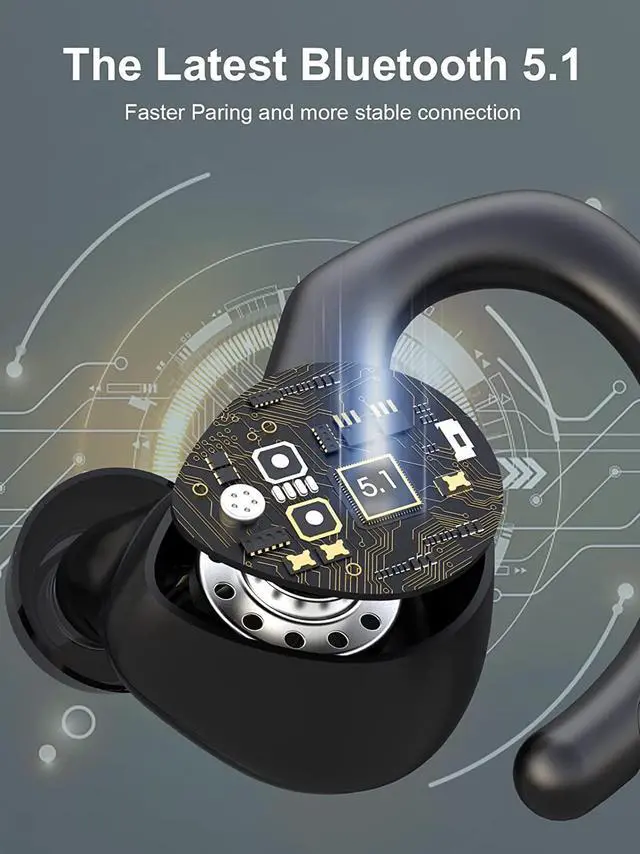 Alt view image 2 of 7 - Ture Wireless Earbuds, Bluetooth 5.1 Sport Headphones in Ear with Detachable Earhooks, Bluetooth Earbuds with Immersive Sound, Wireless Earphones with Noise Cancelling Mic, IP7 Waterproof Headset