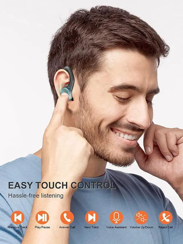 Alt view image 7 of 7 - Ture Wireless Earbuds, Bluetooth 5.1 Sport Headphones in Ear with Detachable Earhooks, Bluetooth Earbuds with Immersive Sound, Wireless Earphones with Noise Cancelling Mic, IP7 Waterproof Headset