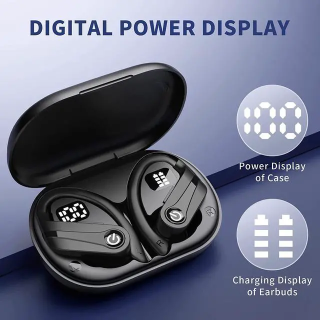 Alt view image 3 of 7 - Ture Wireless Earbuds Bluetooth Ear Buds with Mic, 72H Wireless Headphones Bluetooth 5.3 Sport Earbuds Digital LED Display, IPX7 Waterproof Over Ear Earphones with Hooks for Sports Running Workout Gym