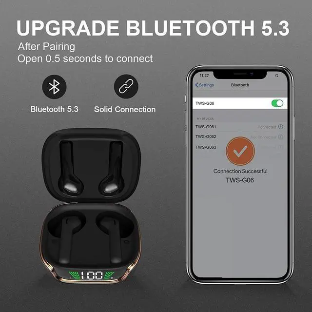 Alt view image 5 of 7 - Ture Wireless Earbuds, Bluetooth 5.3 Earphones Auto Pairing 45H True Wireless Headphones in Ear Earphones Touch Control with Built in Mic LED Display for Sports Running Headset