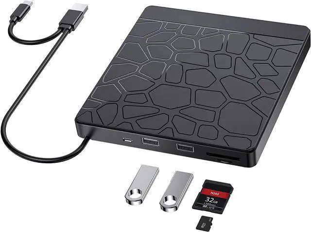 Main image of External CD DVD Drive, Type-C USB 3.0 Slim Portable CD Reader with SD TF Card Reader & USB-Stick Port, CD/DVD-RW Burner Low Noise High Speed Data Transfer Super Drive for Laptop PC Windows,OS