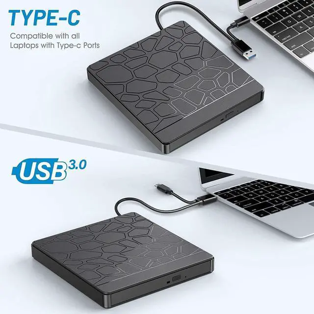 Alt view image 3 of 7 - External CD DVD Drive, Type-C USB 3.0 Slim Portable CD Reader with SD TF Card Reader & USB-Stick Port, CD/DVD-RW Burner Low Noise High Speed Data Transfer Super Drive for Laptop PC Windows,OS