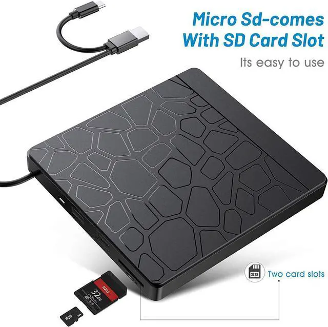 Alt view image 5 of 7 - External CD DVD Drive, Type-C USB 3.0 Slim Portable CD Reader with SD TF Card Reader & USB-Stick Port, CD/DVD-RW Burner Low Noise High Speed Data Transfer Super Drive for Laptop PC Windows,OS
