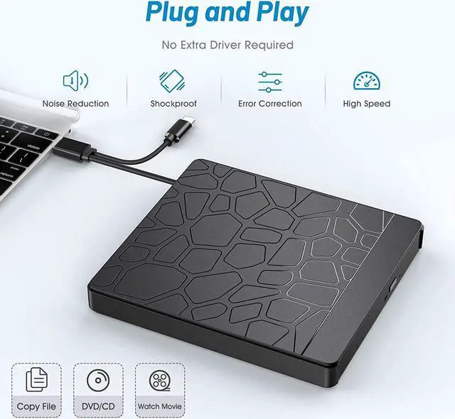 Alt view image 6 of 7 - External CD DVD Drive, Type-C USB 3.0 Slim Portable CD Reader with SD TF Card Reader & USB-Stick Port, CD/DVD-RW Burner Low Noise High Speed Data Transfer Super Drive for Laptop PC Windows,OS