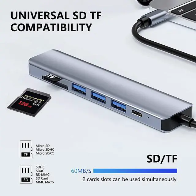 Alt view image 5 of 7 - USB C Laptop Docking Station, 7 in 1 Type C Hub Multiport Adapter with 3 USB Port, SD & TF Card Reader, 100W PD Charger, HDMI 4K, Compatible for Windows MacOS, etc(7 in 1/SD & TF) eokCXOY