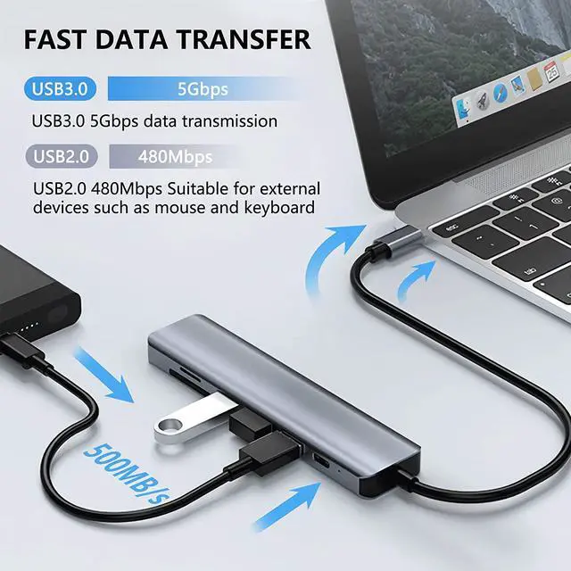 Alt view image 7 of 7 - USB C Laptop Docking Station, 7 in 1 Type C Hub Multiport Adapter with 3 USB Port, SD & TF Card Reader, 100W PD Charger, HDMI 4K, Compatible for Windows MacOS, etc(7 in 1/SD & TF) eokCXOY
