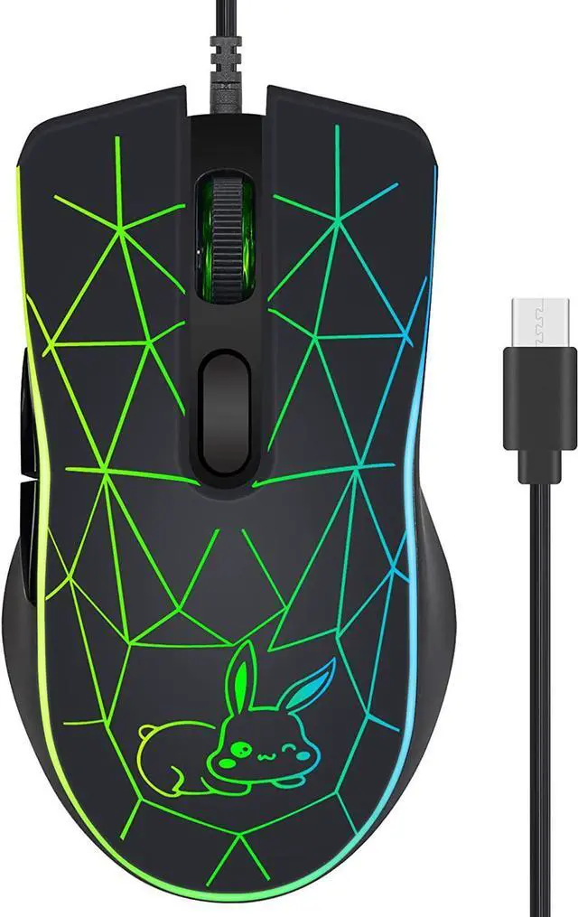 Alt view image 7 of 7 - Wired USB C Gaming Mice with USB Adapter, Wired Gaming Mouse with 4 Adjustable DPI [800/1200/1600/2400 dpi], 6 Buttons and 7 Colors Backlit for Windows, Linux & MacOS with Type C Port-Rubber