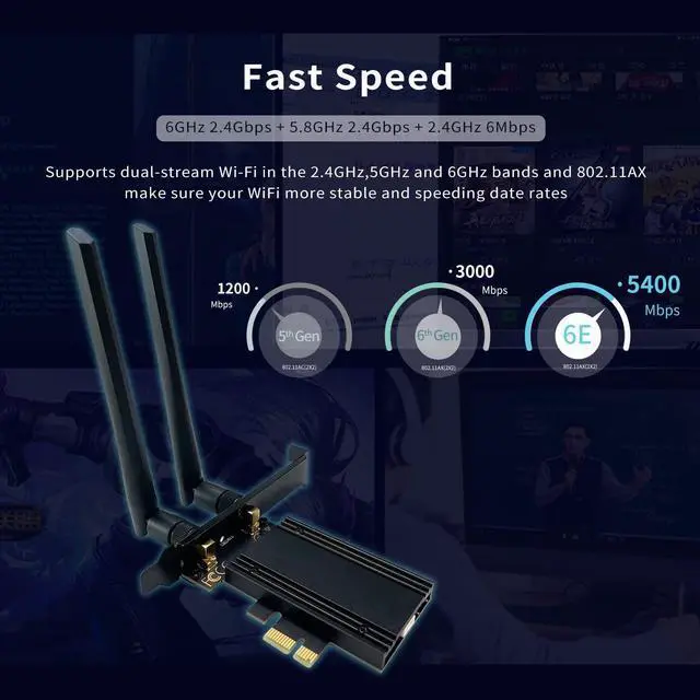 Alt view image 4 of 7 - PCIe WiFi 6E Card, AX210 Network Card,Tri-Band 6G/5.8G/2.4GHz, Bluetooth 5.2 (802.11ax) 5400Mbps Wireless Wi-Fi Cards Adapter with MU-MIMO, OFDMA, Support Windows 10/11 (64-bit) for Desktop PC (Black)