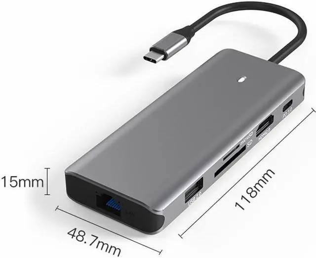 Alt view image 7 of 7 - USB C Hub, USB C Docking Station 10-in-1 with 4K HDMI, 100W Power Delivery PD, 3 USB3.0 + 2 USB2.0, microSD and SD Card Reader, 1000M RJ45 Gigabit Ethernet, USB C Hub Multiport Adapter for Laptop PC