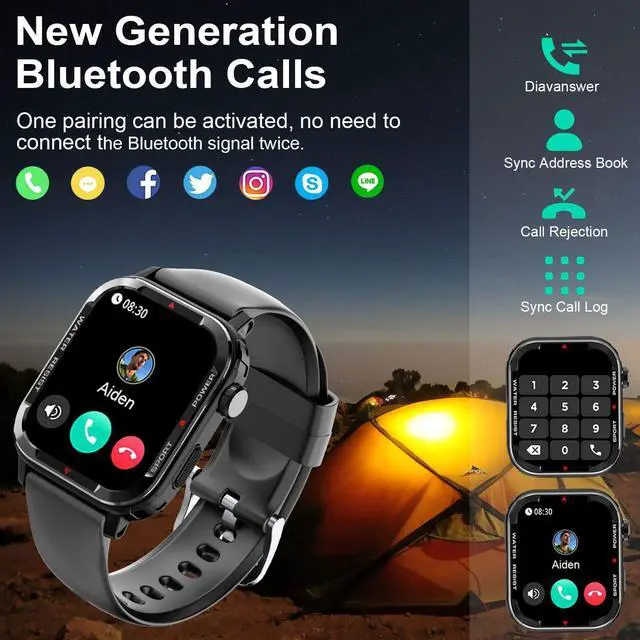 Alt view image 2 of 7 - Smart Watches for Men - 1.85" Fitness Tracker with Rugged Bumper (Answer/Make Call) Smartwatch for Android Phones iPhone Outdoor Sports Watches Heart Rate Blood Pressure Monitor