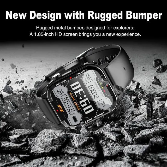Alt view image 3 of 7 - Smart Watches for Men - 1.85" Fitness Tracker with Rugged Bumper (Answer/Make Call) Smartwatch for Android Phones iPhone Outdoor Sports Watches Heart Rate Blood Pressure Monitor