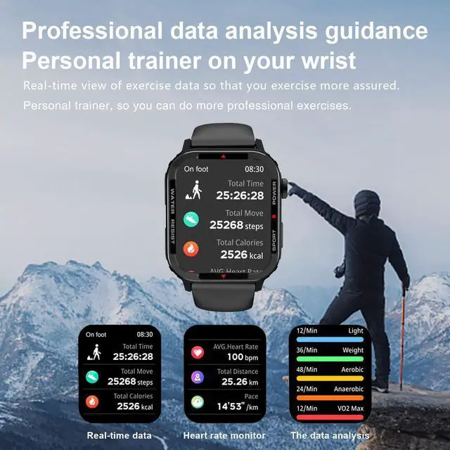 Alt view image 5 of 7 - Smart Watches for Men - 1.85" Fitness Tracker with Rugged Bumper (Answer/Make Call) Smartwatch for Android Phones iPhone Outdoor Sports Watches Heart Rate Blood Pressure Monitor