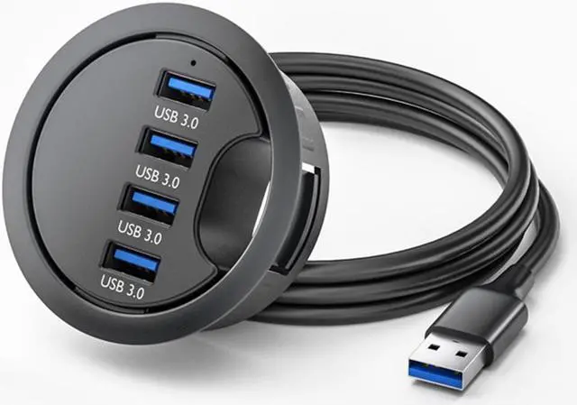 Main image of Desk Grommet USB Hub, 4 Port USB 3.0 Hub, 5Gbps Data Transmission with 4.9ft Cord for Diameter 2.36" or 60mm Hole, Office Accessories, for PC, Flash Drive, HDD Enclosure and Other USB Devices