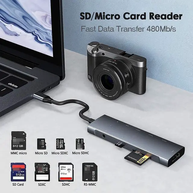 Alt view image 6 of 7 - USB C Hub, 9 in 1 Multiport USB Type C Adapter with 100W Power Delivery, 4K HDMI Output, 3 USB 3.0 and USB-C 5 Gbps Data Ports, SD/TF Card Reader,3.5mm Headphone Jack, for Mac-Book Type C Laptops