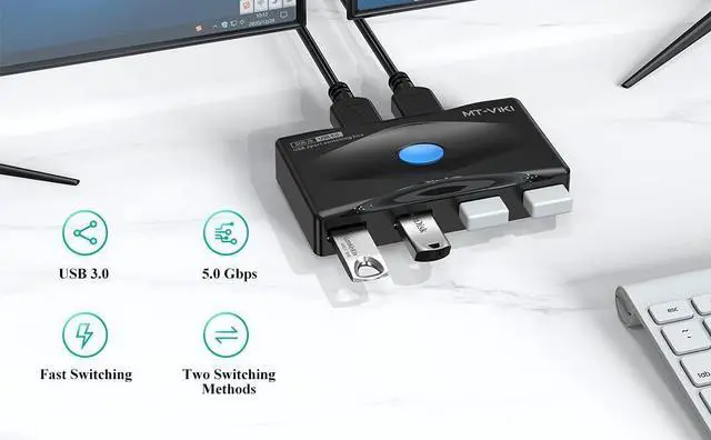 Alt view image 4 of 7 - USB 3.0 Switch 2 in 4 Out, 4 Port USB3.0 USB Switch Selector 5Gbps High-Speed Peripheral Sharing Switcher for 2 Computer Share Mouse Keyboard Compatible with Laptop Scanner Printer 2 USB Cable