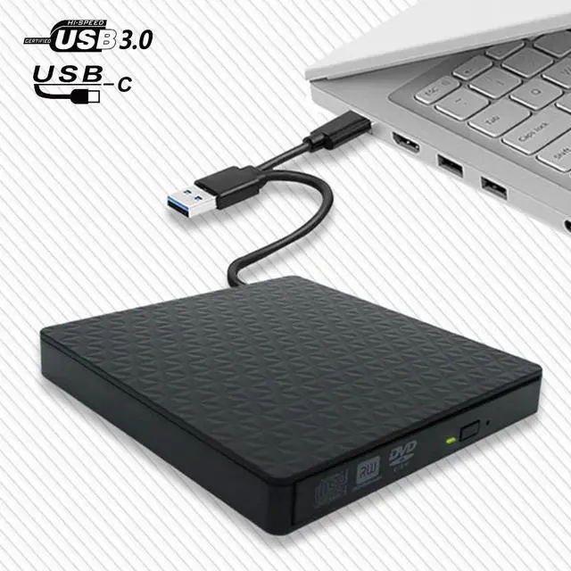 Main image of USB 3.0&Type C External CD DVD Drive, CD/DVD +/-RW Optical Drive, Slim Portable DVD CD ROM Rewriter CD DVD Burner High Speed Data Transfer for Laptop Desktop PC Windows 11/10/7 MacOS Linux OS eokCXOY