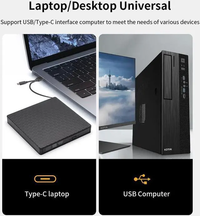 Alt view image 6 of 7 - USB 3.0&Type C External CD DVD Drive, CD/DVD +/-RW Optical Drive, Slim Portable DVD CD ROM Rewriter CD DVD Burner High Speed Data Transfer for Laptop Desktop PC Windows 11/10/7 MacOS Linux OS eokCXOY