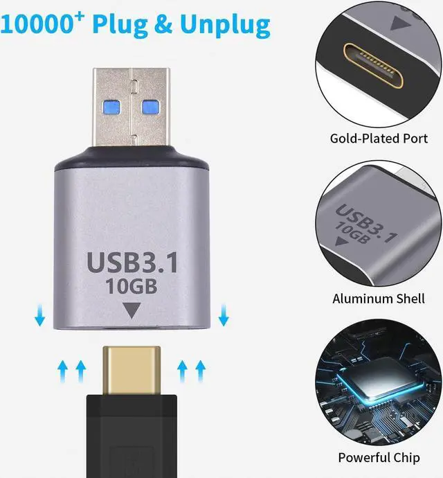 Alt view image 5 of 7 - USB Male to USB C Female Adapter (2 Pack), 10Gbps USB 3.1 to Type-C Extension Coupler Converter Extender Connector Support Fast Charging for PC, Laptop, Charger, Power Bank