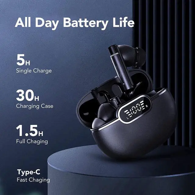 Alt view image 5 of 6 - Ture Wireless Earbuds, Bluetooth 5.3 Headphones, 35Hrs Playtime HD Stereo Audio LED Display, Mini Bluetooth Earbuds and Dual Mic with Deep Bass, Type-C, for Running Sport Gym Workout (Black)