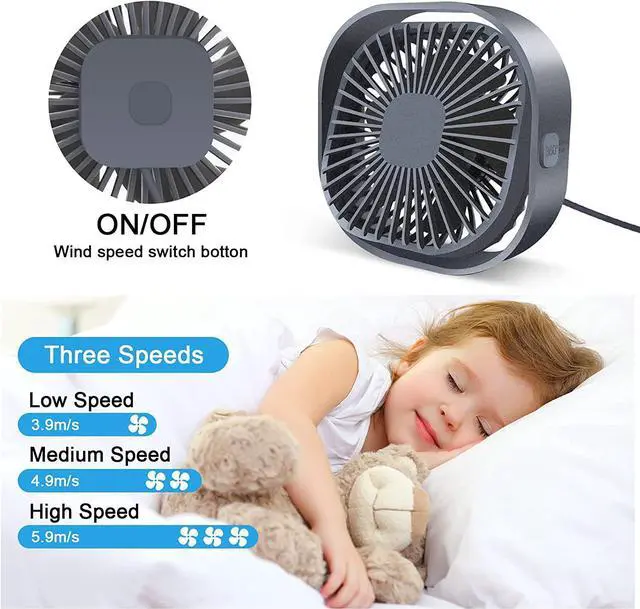 Alt view image 4 of 7 - Small USB Desk Fan, 4 Inch Personal Portable Table Cooling Fan 3 Speeds Quiet Mini 360° Rotation Desktop Fan with Cable Powered by USB for Home Office Bedroom Car Outdoor Camping Travel