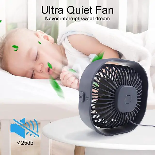 Alt view image 5 of 7 - Small USB Desk Fan, 4 Inch Personal Portable Table Cooling Fan 3 Speeds Quiet Mini 360° Rotation Desktop Fan with Cable Powered by USB for Home Office Bedroom Car Outdoor Camping Travel