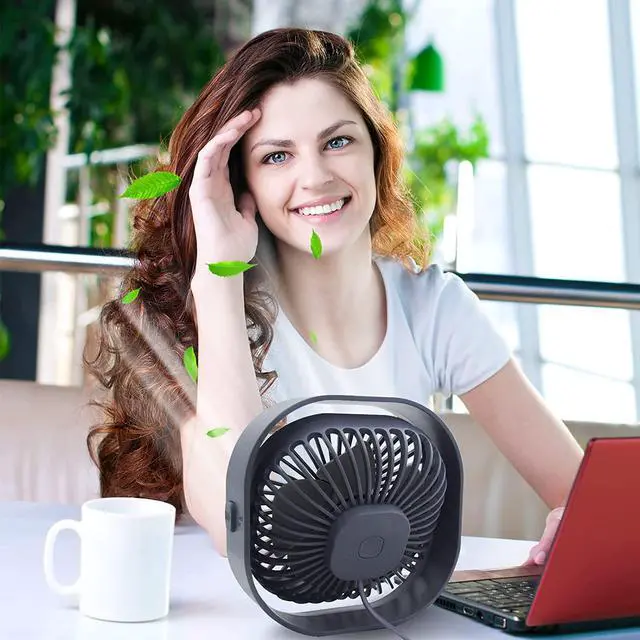 Alt view image 7 of 7 - Small USB Desk Fan, 4 Inch Personal Portable Table Cooling Fan 3 Speeds Quiet Mini 360° Rotation Desktop Fan with Cable Powered by USB for Home Office Bedroom Car Outdoor Camping Travel