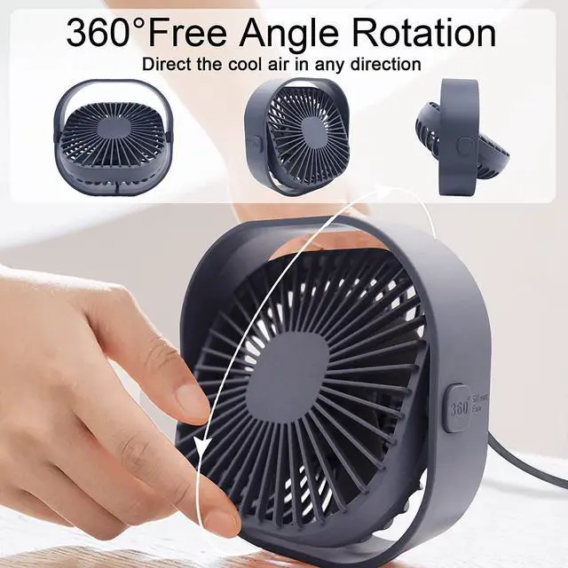 Alt view image 3 of 7 - Small USB Desk Fan, 4 Inch Personal Portable Table Cooling Fan 3 Speeds Quiet Mini 360° Rotation Desktop Fan with Cable Powered by USB for Home Office Bedroom Car Outdoor Camping Travel