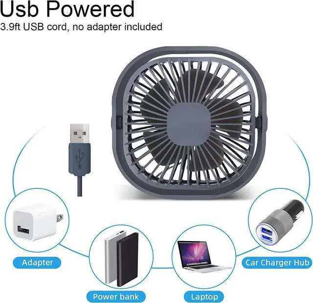 Alt view image 2 of 7 - Small USB Desk Fan, 4 Inch Personal Portable Table Cooling Fan 3 Speeds Quiet Mini 360° Rotation Desktop Fan with Cable Powered by USB for Home Office Bedroom Car Outdoor Camping Travel