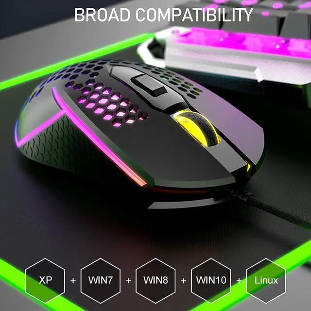 Alt view image 5 of 7 - USB Wired Gaming Mouse, Lightweight Wired Mouse Computer Gaming Mice with Rainbow Backlight 6 Buttons 4 Adjustable DPI Portable Mouse for Gamer Windows Mac Laptop PC (Black)