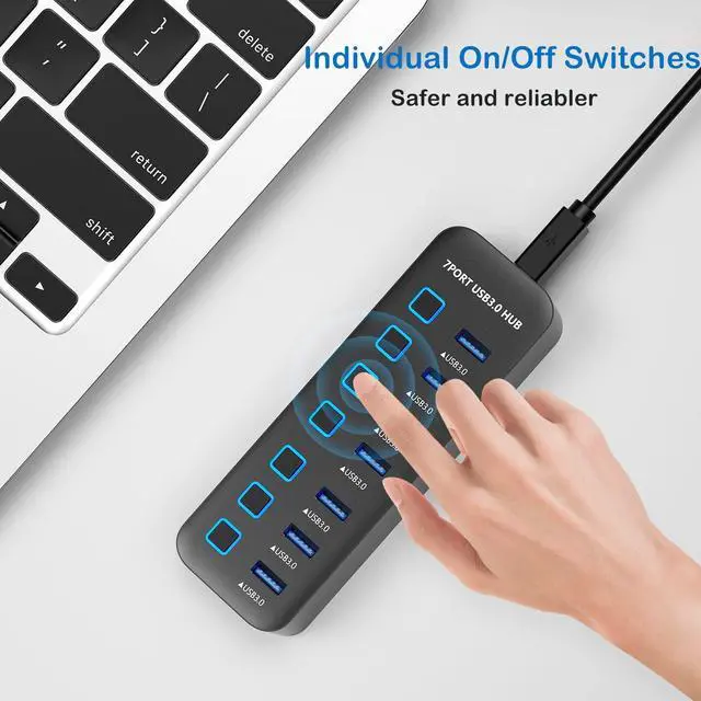 Alt view image 4 of 7 - USB Hub 3.0 7 Port, USB Data Hub Splitter with LED Individual On/Off Switches and Lights, 5Gbps High Speed USB Port Expander for Mac-Book, Mac Pro, Mac Mini, i-Mac, Surface Pro, XPS, PC