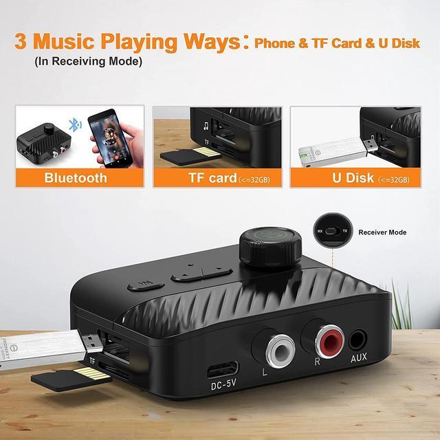 Alt view image 3 of 7 - Bluetooth Transmitter Receiver - V5.3 Bluetooth Audio Receiver w/Display & Knob, 3.5mm AUX RCA Wireless Audio Adapter for Home Stereo/Headphone/Speaker/TV/PC/Car, Support TF Card/U Disk Music Play