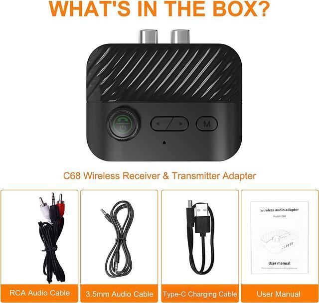 Alt view image 7 of 7 - Bluetooth Transmitter Receiver - V5.3 Bluetooth Audio Receiver w/Display & Knob, 3.5mm AUX RCA Wireless Audio Adapter for Home Stereo/Headphone/Speaker/TV/PC/Car, Support TF Card/U Disk Music Play