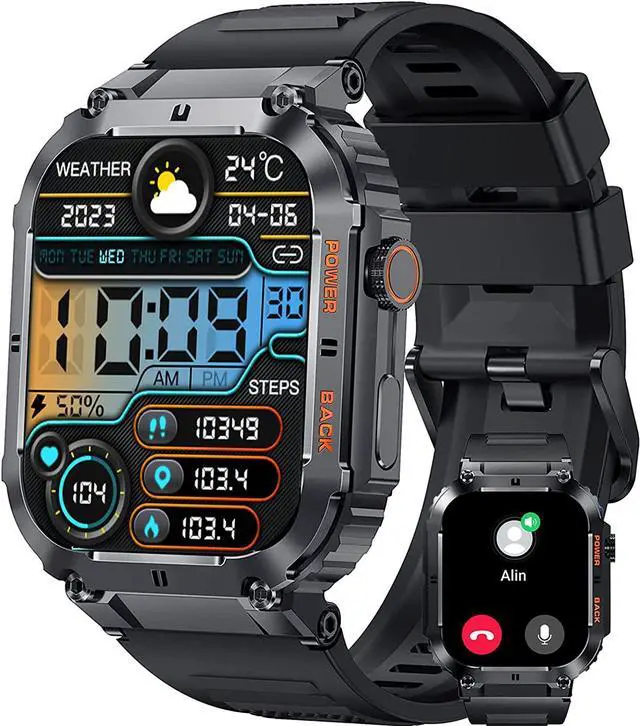 Main image of Smart Watch, 1.96-inch AMOLED Display, 70+ Days Battery Life, 100+ Sports Modes Rugged Military Smartwatch for Android iPhone(Call Receive/Dial), IP68 Waterproof Fitness Tracker Heart Rate Monitor
