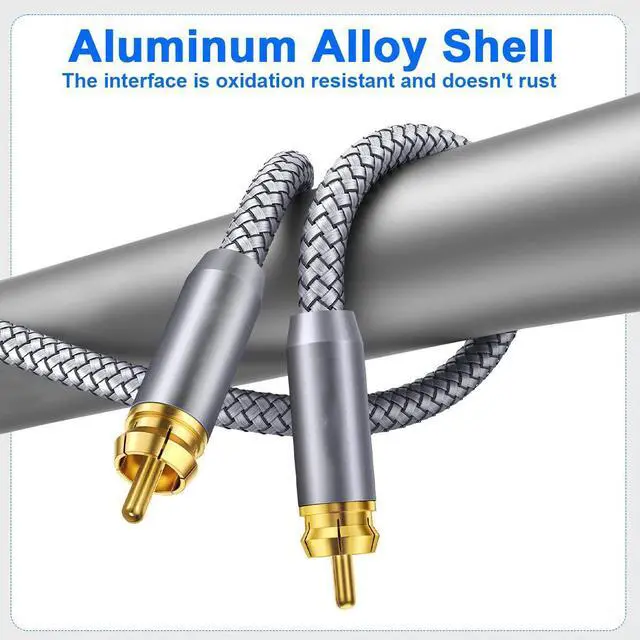 Alt view image 4 of 7 - RCA Subwoofer Cable 3.3ft / 1M, Digital Coaxial Audio Cable Gold Plated RCA Male to Male SPDIF Cable for Subwoofer, Home Theater, Amplifier, TV - Grey