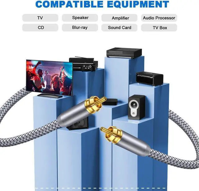 Alt view image 2 of 7 - RCA Subwoofer Cable 3.3ft / 1M, Digital Coaxial Audio Cable Gold Plated RCA Male to Male SPDIF Cable for Subwoofer, Home Theater, Amplifier, TV - Grey
