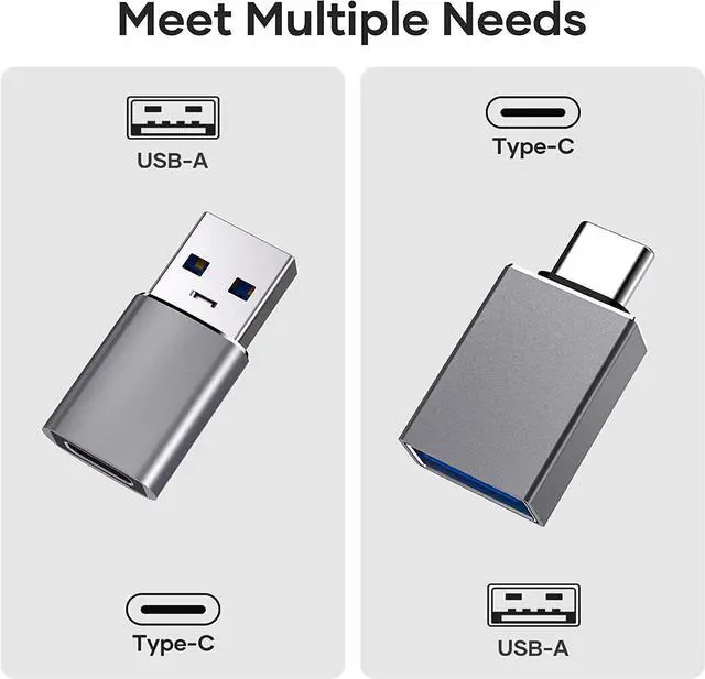 Alt view image 2 of 7 - 4 Pack USB C to USB Adapter (2 Pack) & USB to USB C Adapter (2 Pack), USB A to USB C 3.1 Adapter, Type C to USB Adapter Compatible with i-Phone Android Smartphones PC MacBook Pro Laptop Tablet (Gray)